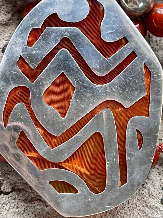 Chunky Hand Knotted Red Jasper Carnilian Sterling… - image 2