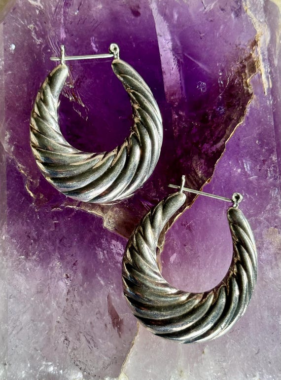 1970s Large Chunky Fanned Puffed Sterling Silver … - image 4