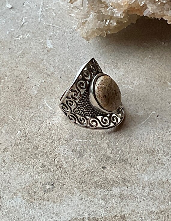 Solid Sterling Silver Scroll Work Speckled  Brown… - image 10