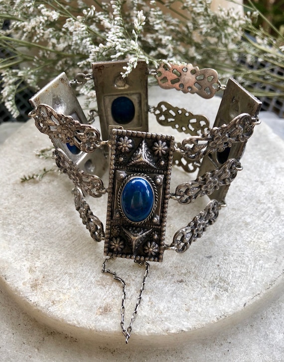 Solid Silver Open Back Blue Sodalite Italian Peru… - image 5