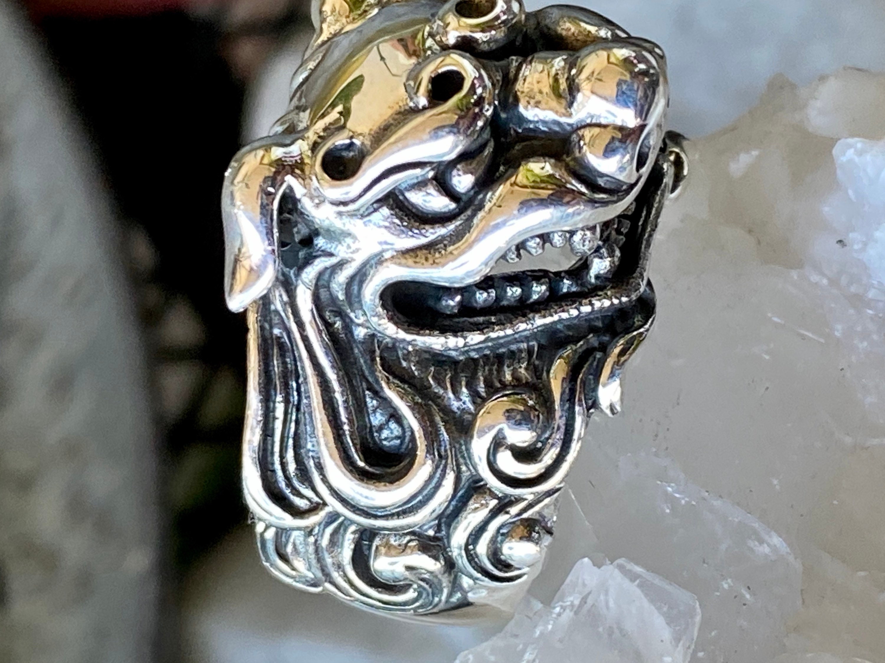 Anello Aperto Da Donna In Argento Sterling 925 Stile Vintage Con Due Teste  Di Drago E, image size:3000x2248