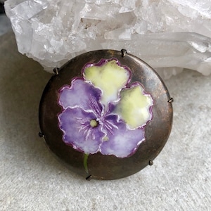 Beautiful Art Nouveau European Hand Painted Flower Ceramic Vintage Antique Brooch