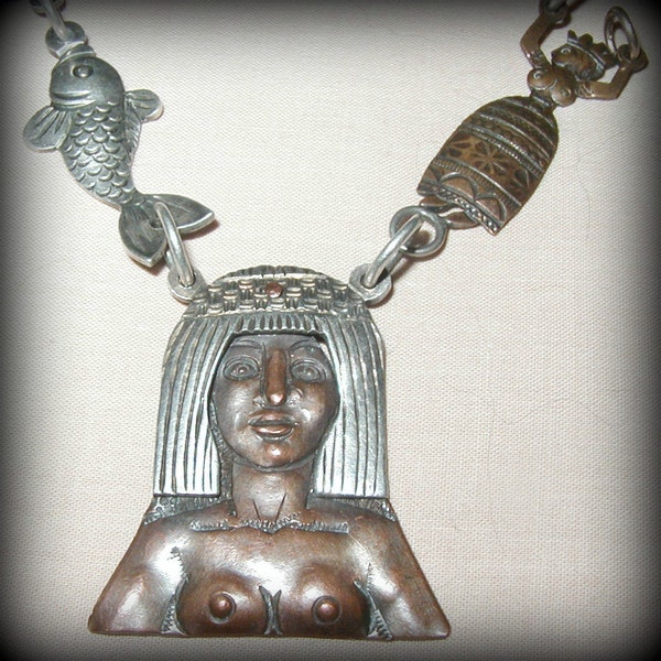 Stunning Unique Egyptian Ankh Eye of Ra Sterling Silver Hand Crafted Totem Vintage Necklace