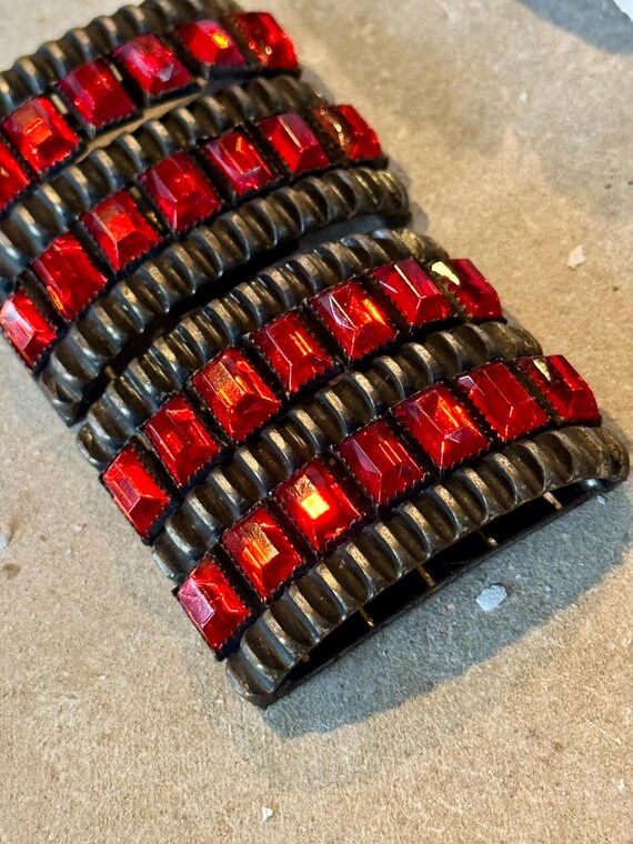 Beautiful Authentic Art Deco Ruby Red Baguet Crys… - image 4