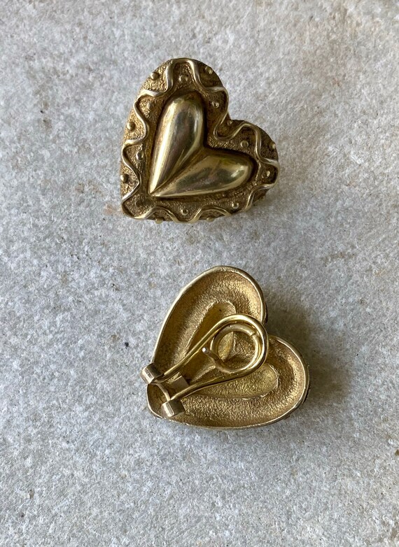Gold Gilt Sterling Silver Heart French Back Vinta… - image 4