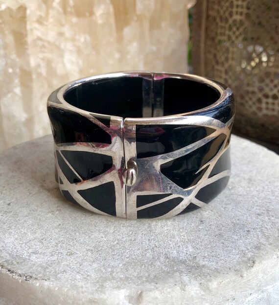 Bold Beautiful Black Resin Sterling Silver Modern… - image 2