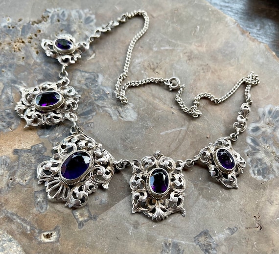 Beautiful Italian Art Nouveau  Silver Purple Amet… - image 1