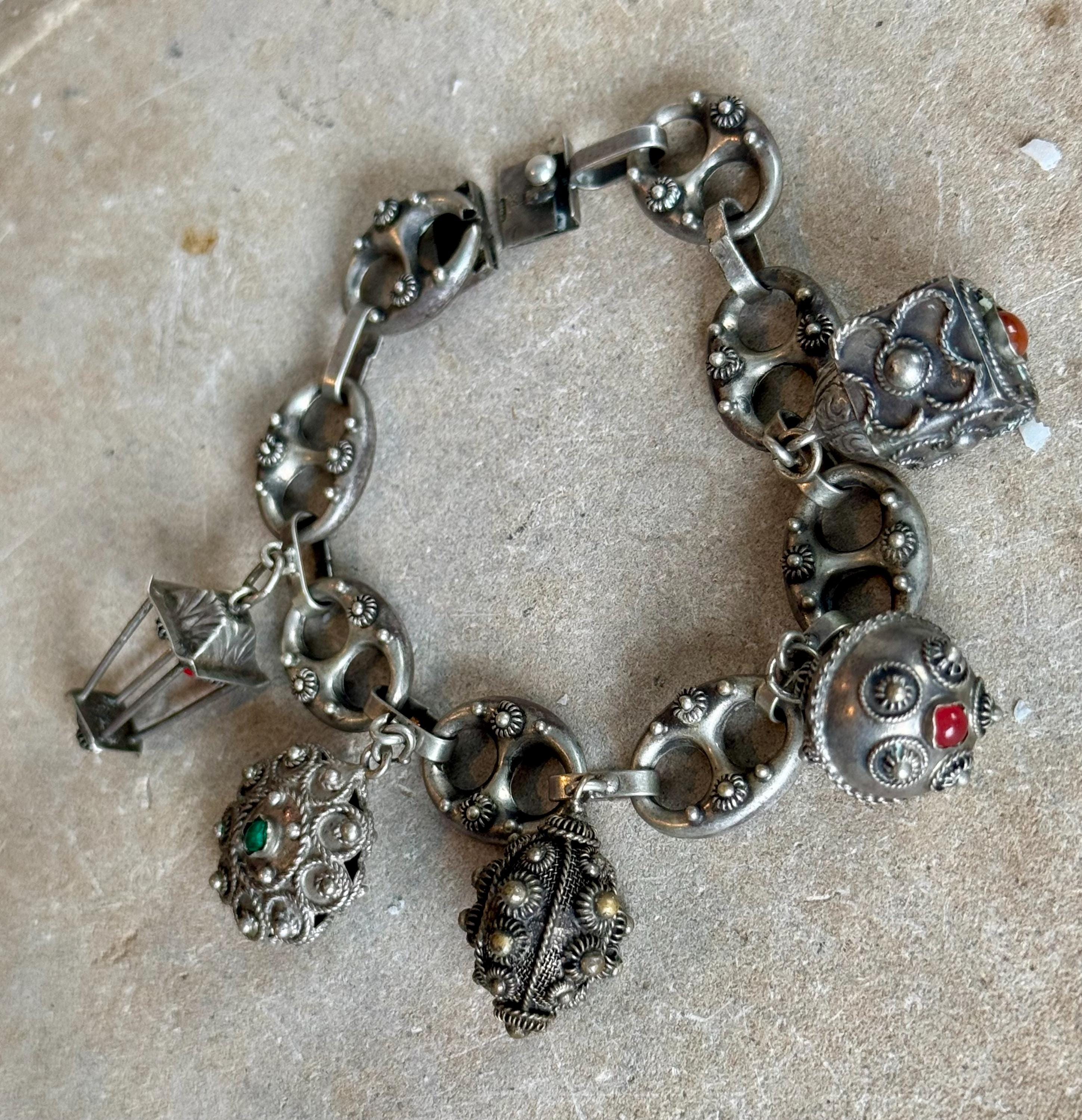 Art Nouveau Italian Silver Chain-link Charm Vintage Antique Cha
