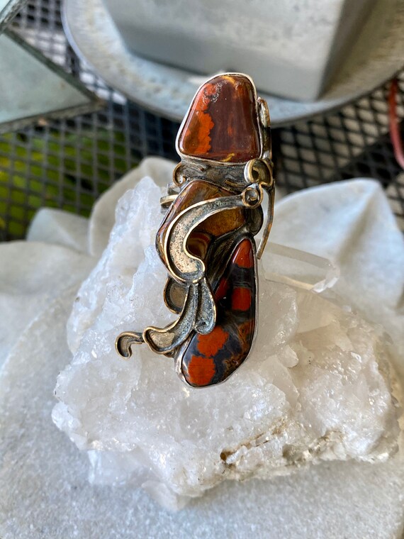 Desiginer Mid Century Modern Mixed Metal Red Jasp… - image 3