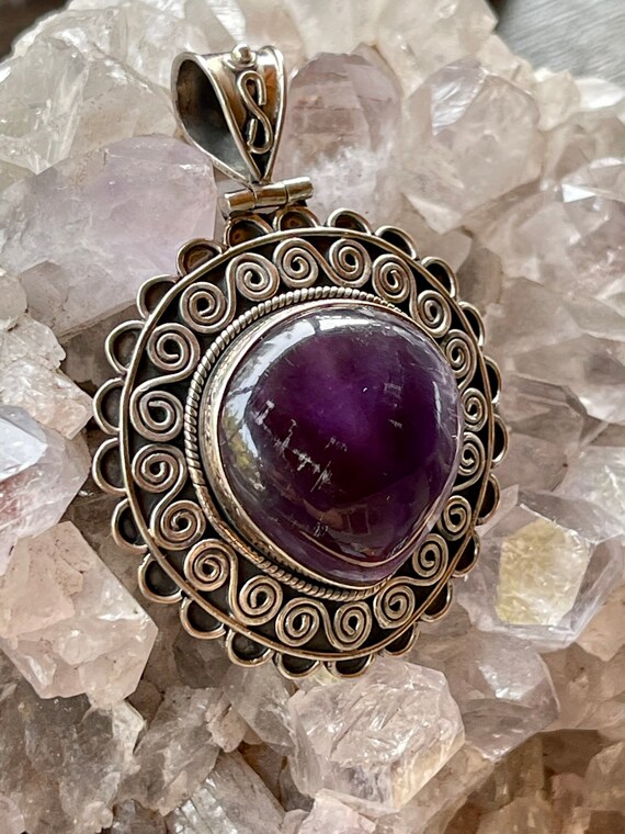 Beautiful Bold Deep Purple Amethyst Ornate Sterli… - image 7