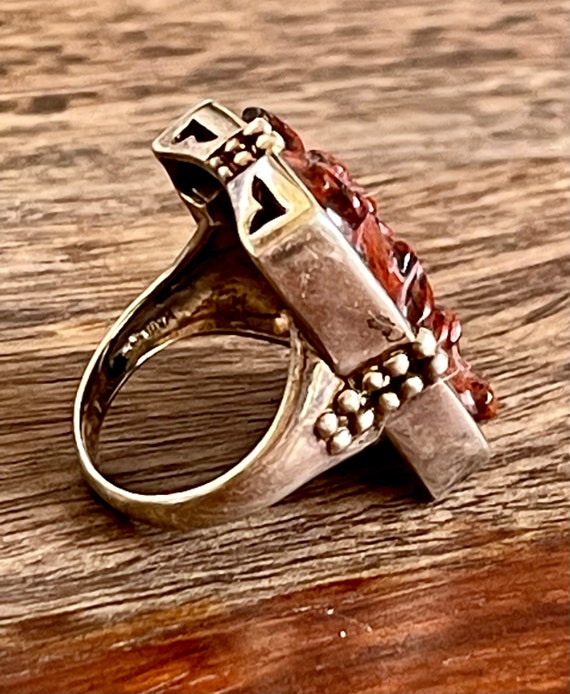 Beautiful Carved Floral Red Black Jasper Asian Mi… - image 7