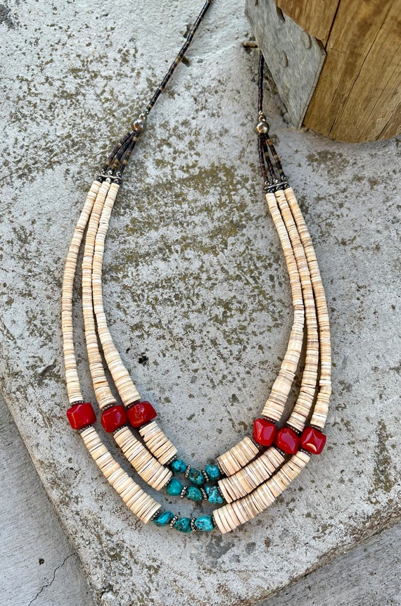 Beautiful Native American Red Coral Turquoise Nug… - image 7