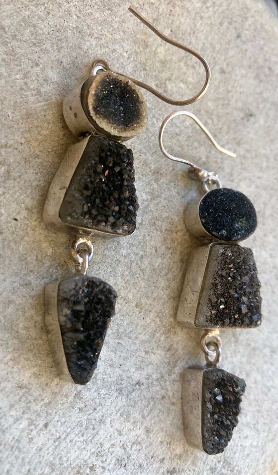 Beautiful Black Druzy Crystal Sterling Silver Vin… - image 3