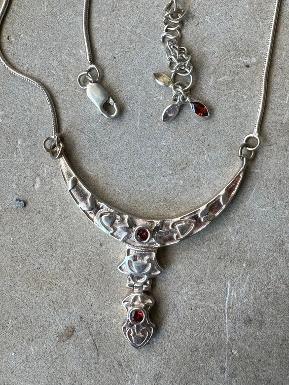 Sterling Silver Crescent Garnet Multi GemStone Vi… - image 7