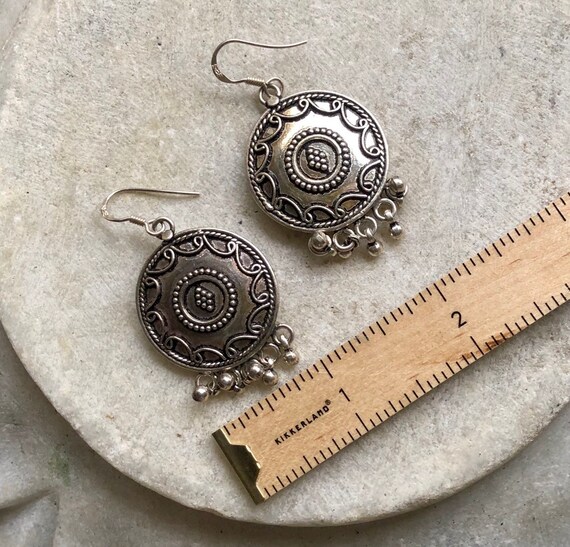Sterling Silver Tribal Disk Medallion Vintage Ear… - image 7