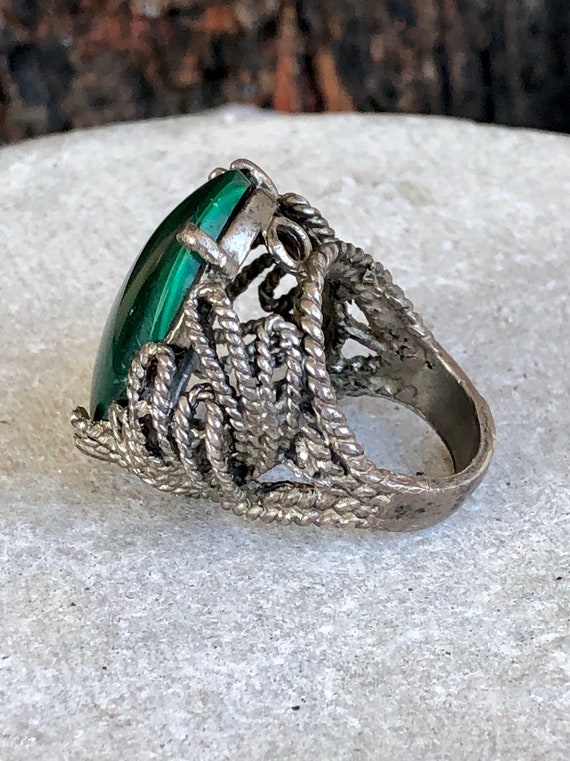 Old Victorian Brutalist Green Malachite Silver Vi… - image 4