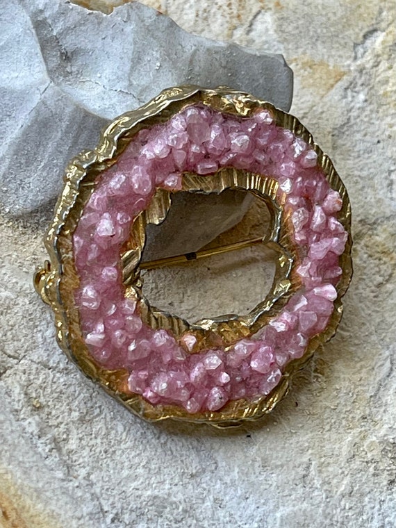 Brutalist Wearable Art Gold POP Pink Stone Resin … - image 6