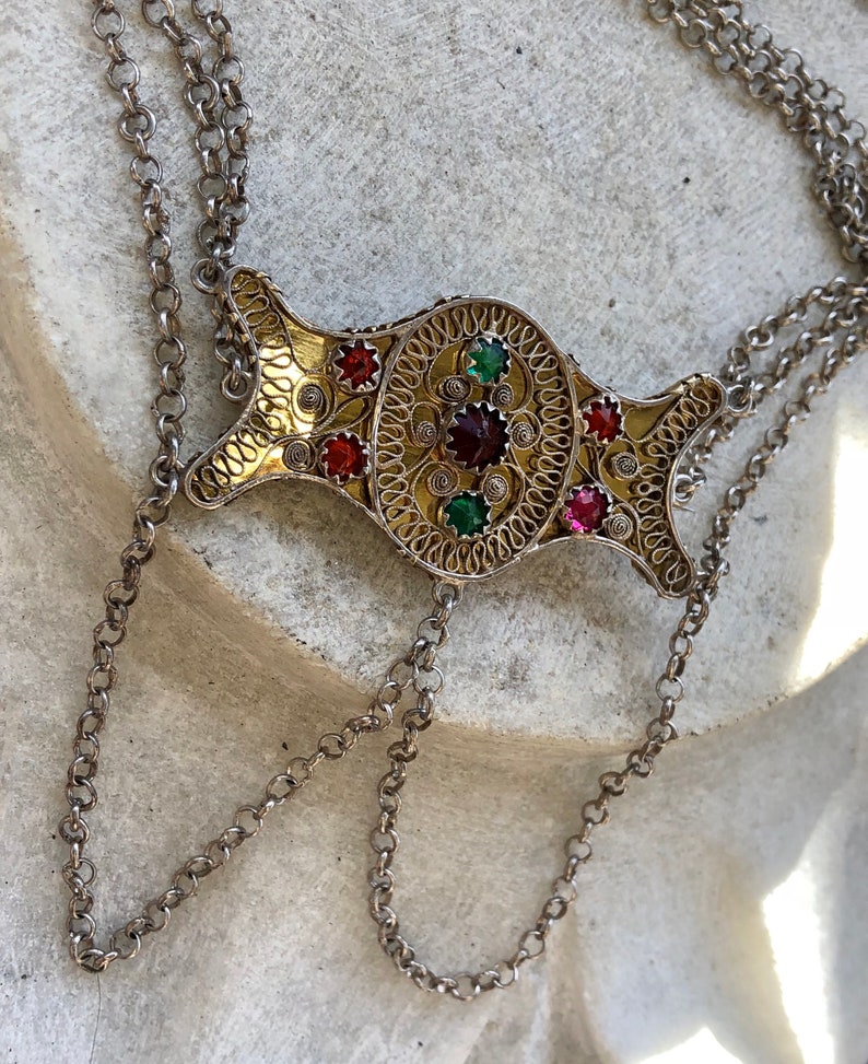 Austro Hungarian Silver Stone Vintage Festoon Necklace Art Nouveau Jewelry image 4