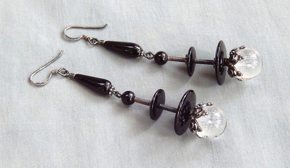 Victorian Art Nouveau Black Onyx Rock Crystal Poo… - image 4