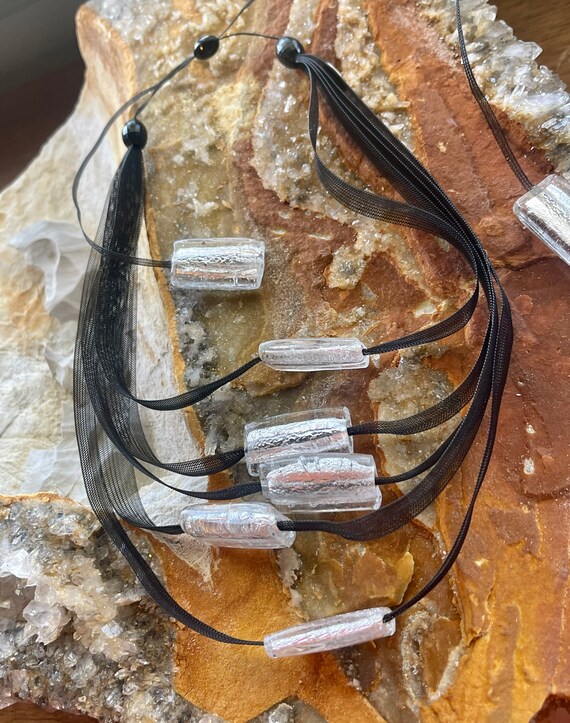 Italian Silver Foil Art Glass Black Bib Vintage F… - image 5