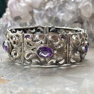 Beautiful Italian Art Nouveau Silver Purple Amethyst Vintage Bracelet
