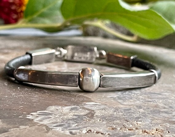 Modernist Mexican Sterling Silver Black Leather V… - image 8