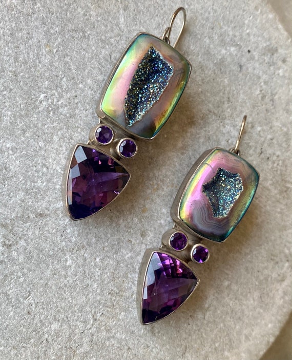 Sterling Silver Amethyst Titanium Rainbow Druzy V… - image 8