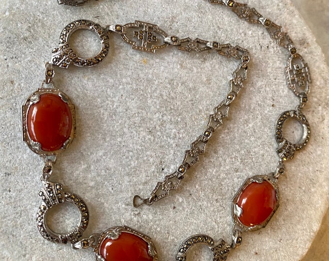 Stunning Circa 1920s Art Deco Carnelian Sterling Silver Marcasite ...