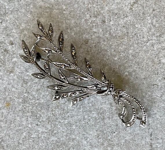 Lovely Shrub Leaf Branch Sterling Silver Marcasit… - image 3