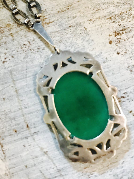 German Art Deco Sterling Silver Green Chrysoprase… - image 3