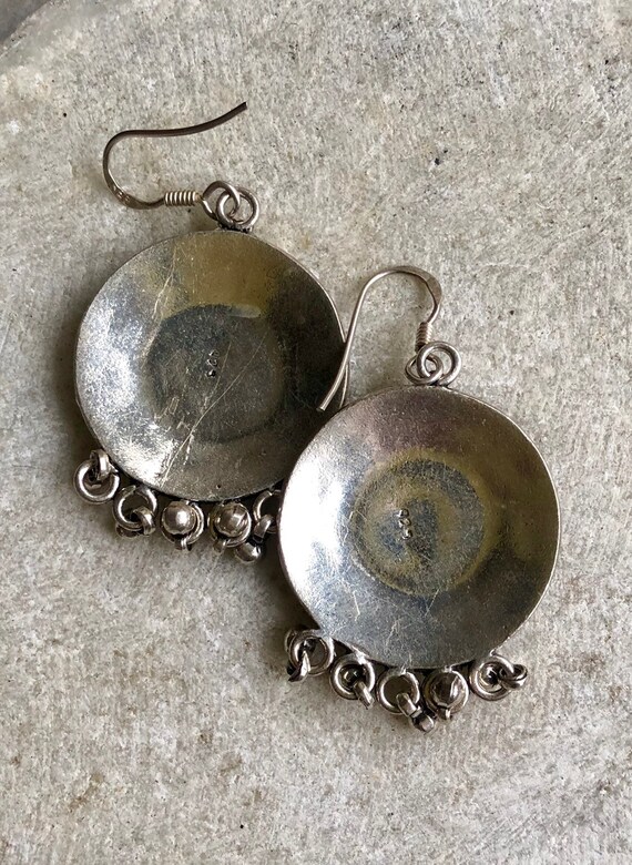 Sterling Silver Tribal Disk Medallion Vintage Ear… - image 3