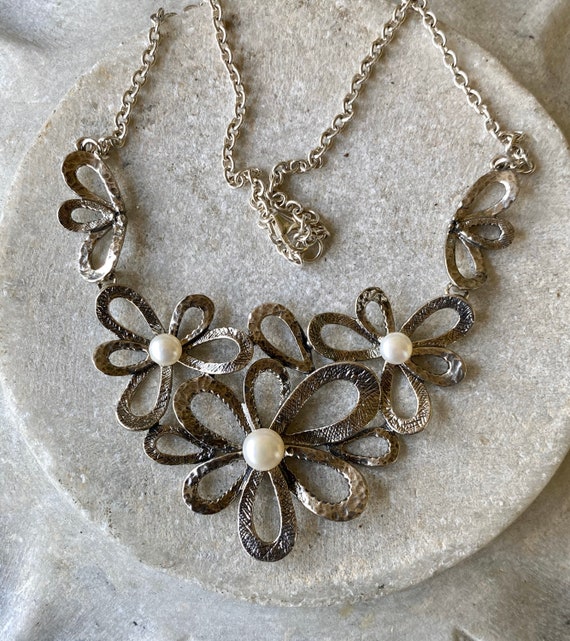 Bold Beautiful Sterling Silver Natural Pearl Flow… - image 9