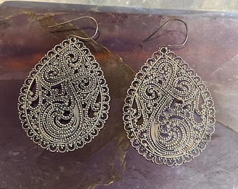 Vintage European Style Sterling Silver Filigree Earrings 925 | Artisan Lace Scrollwork Dangle | Boho Statement Jewelry