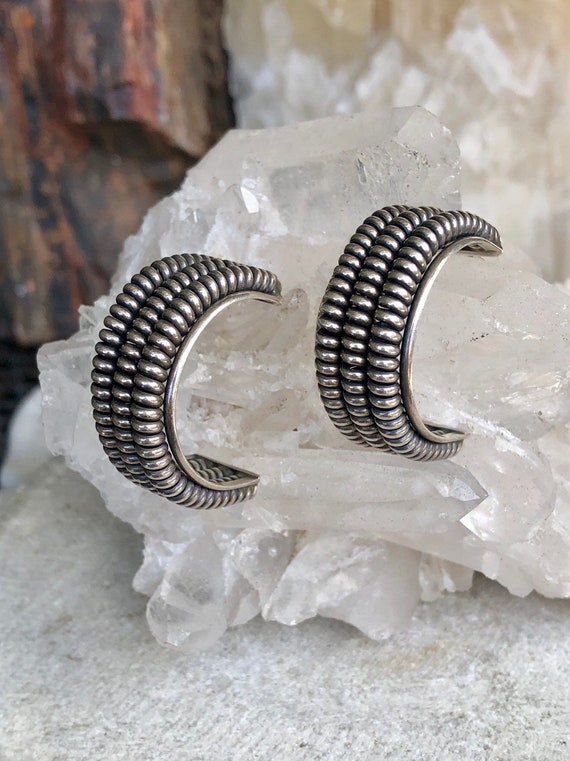 Spiral Sterling Silver Vintage Hoop Earrings
