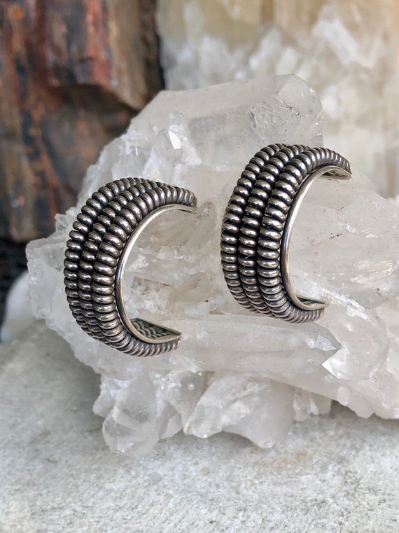 Spiral Sterling Silver Vintage Hoop Earrings - image 1
