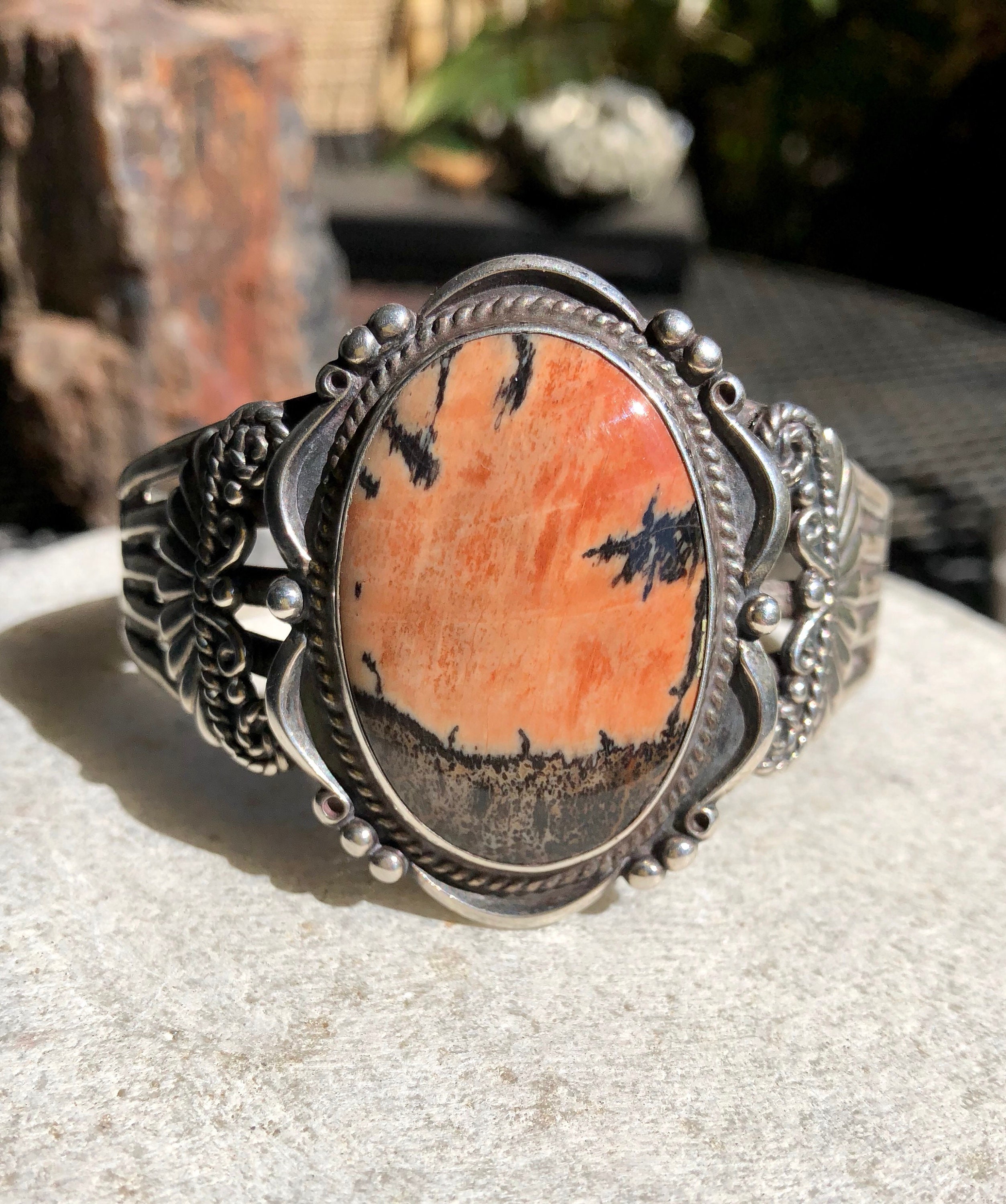 Beautiful Rare Orange Picture Jasper Sterling Silver Native