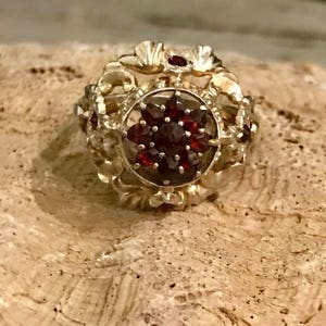 Beautiful Austro Hungarian Garnet GoldGilt Sterling Silver Antique Ring Austro Hungarian Jewelry