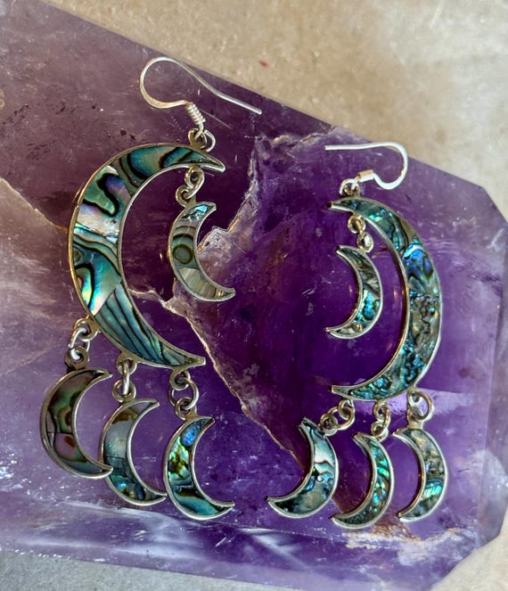 Sterling Silver Rainbow Abalone Shell Multi Cresc… - image 3