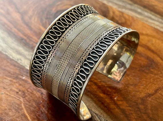Sterling Silver Tribal Vintage Cuff Bracelet - image 2