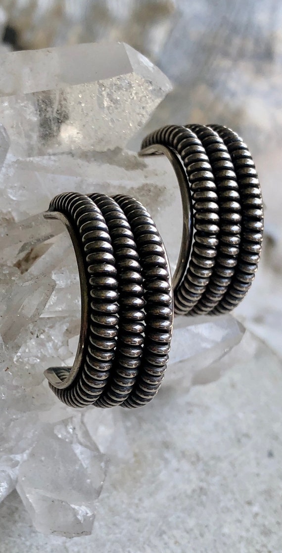 Spiral Sterling Silver Vintage Hoop Earrings - image 7