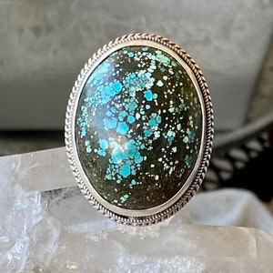 Bold Beautiful Turquoise Sterling Silver Vintage Ring image 1