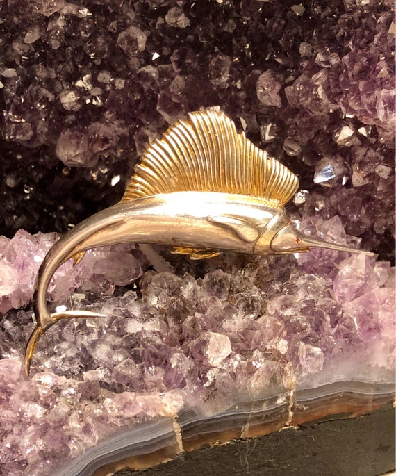 Bold Beautiful Sterling Silver Ruby Eye Swordfish… - image 3