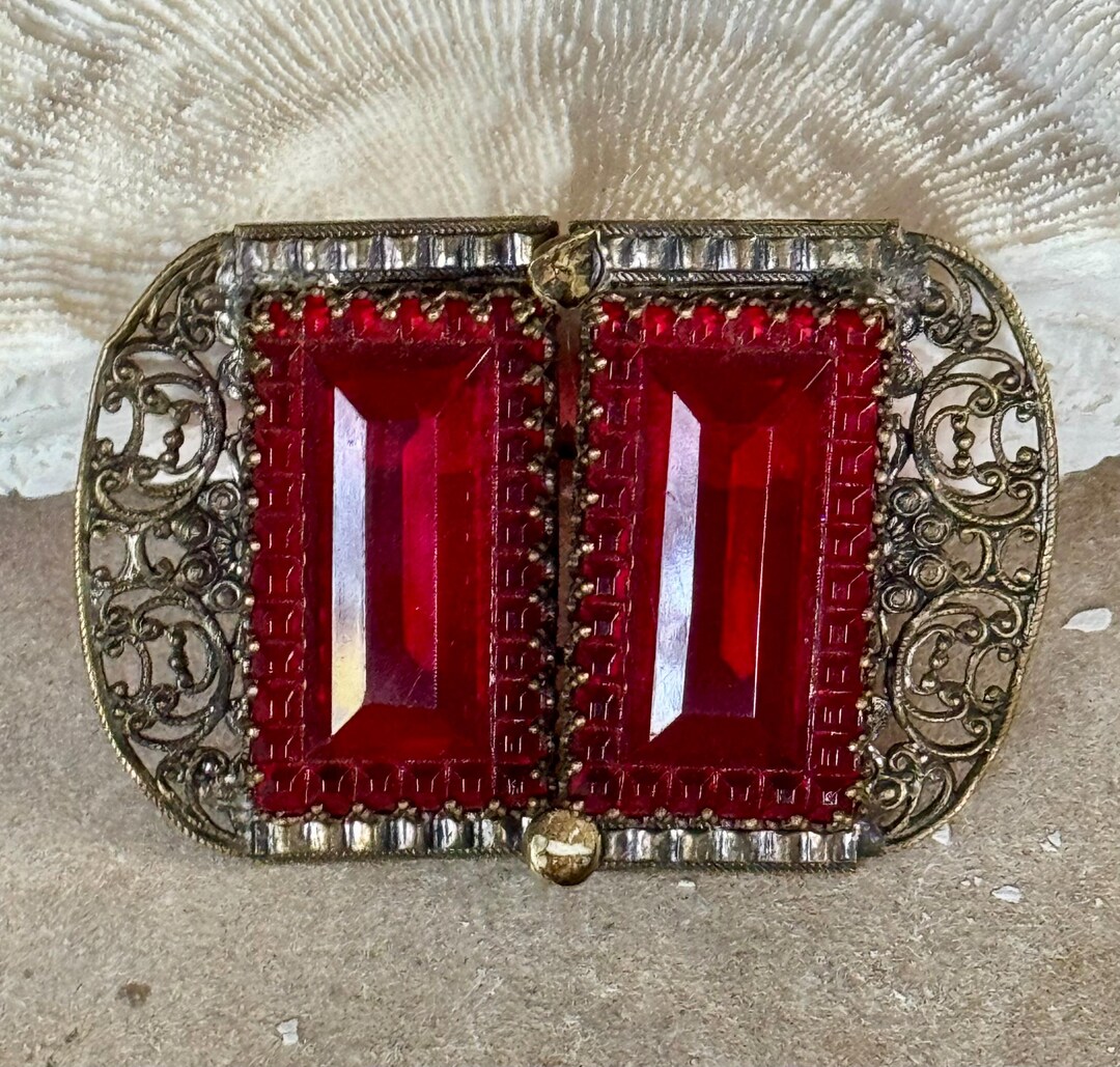 Elegant Authentic Art Nouveau Czechoslovakia Ruby Red Baguet Crystal ...