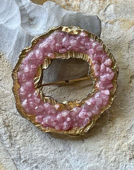 Brutalist Wearable Art Gold POP Pink Stone Resin … - image 7