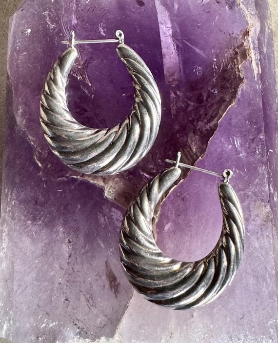 1970s Large Chunky Fanned Puffed Sterling Silver … - image 1