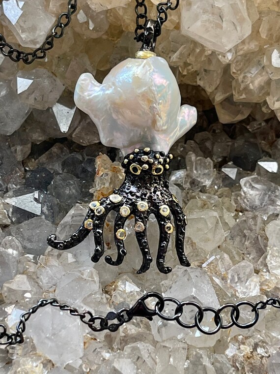 Sterling Silver Gold Gemstone Blister Pearl Octop… - image 1