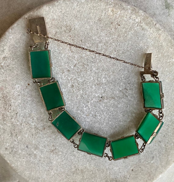 Art Deco Green Chrysoprase Sterling Siliver Vinta… - image 2