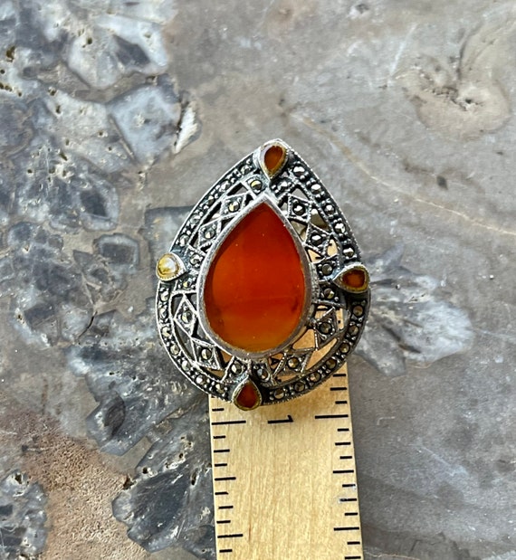 Art Deco Sterling Silver Marcasite Carnelian Vint… - image 3