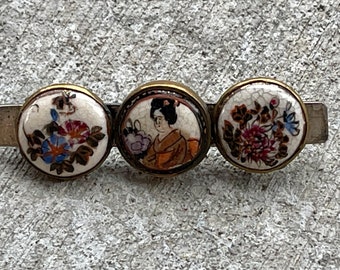 Mooie oude antieke Japanse Satsuma porseleinen knop antieke broche