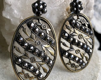 Beautiful European Circa 1800s Georgian Victorian Sterling Silver Gold Cut Steel Antique Earrings
